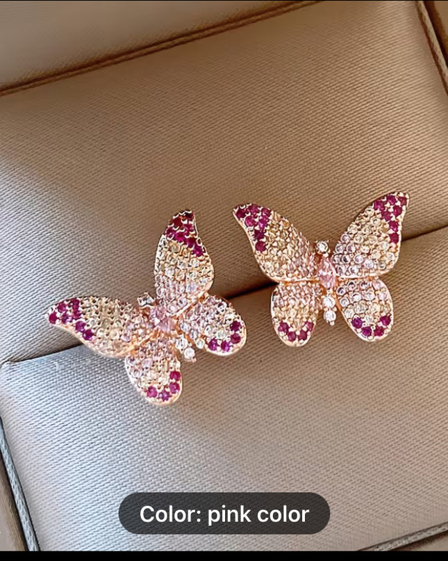 Pink Butterfly Rhinestone Earrings for Women, Perfect for Everyday Wear And Versatile Style