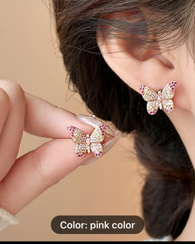 Pink Butterfly Rhinestone Earrings for Women, Perfect for Everyday Wear And Versatile Style