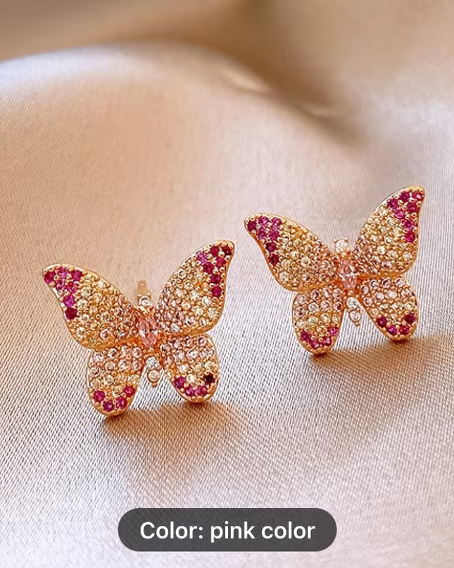 Pink Butterfly Rhinestone Earrings for Women, Perfect for Everyday Wear And Versatile Style