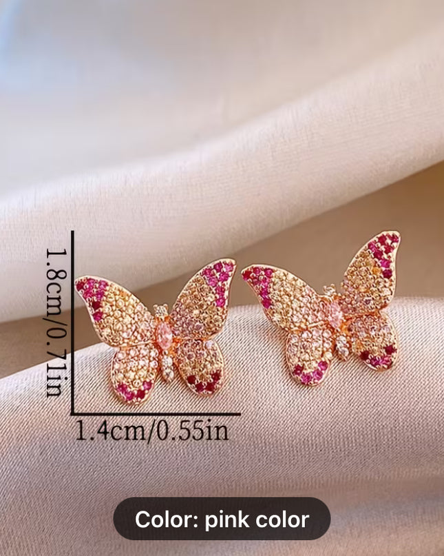 Pink Butterfly Rhinestone Earrings for Women, Perfect for Everyday Wear And Versatile Style